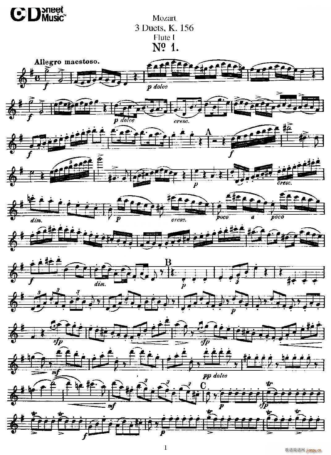3 Duets K 156 之第一长笛 二重奏三首 K156号 铜管(笛箫谱)1
