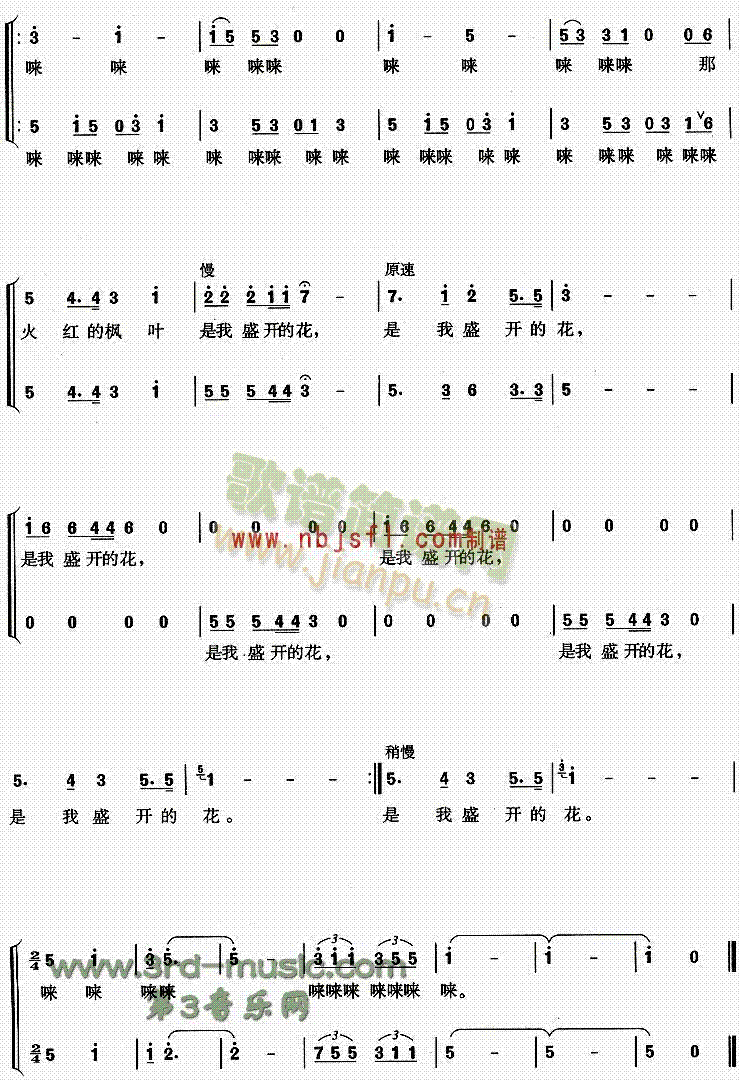 火紅的楓葉(五字歌譜)3