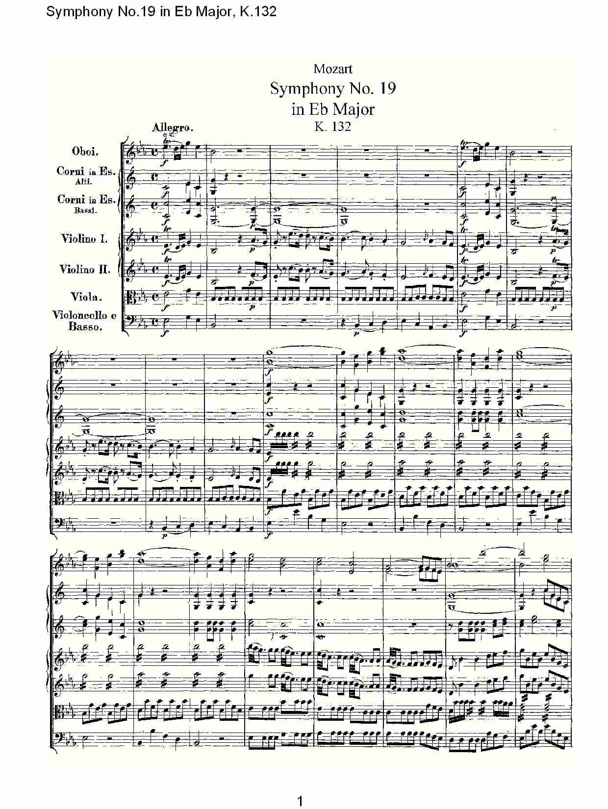 (Eb大调第十九交响曲K.132)（一）(总谱)1
