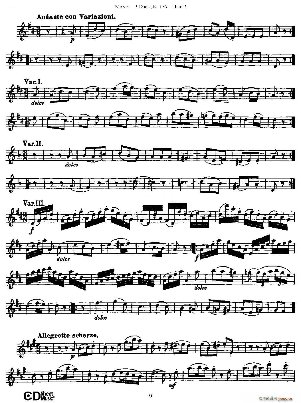 3 Duets K 156 之第二长笛 二重奏三首 K156号 铜管(笛箫谱)9