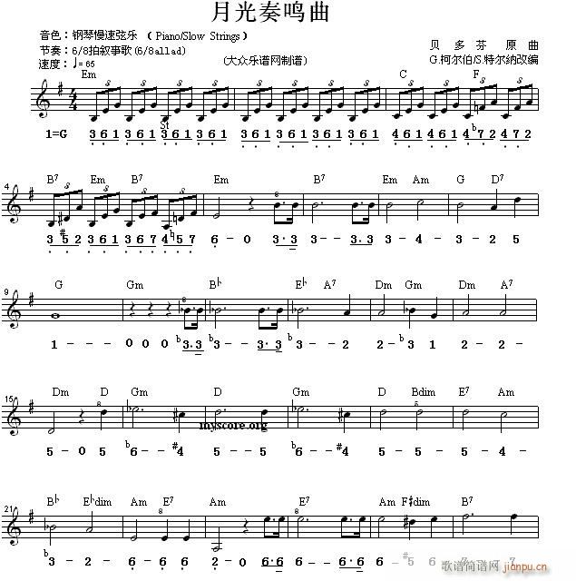 世界名曲双谱式 月光奏鸣曲 贝多芬曲(电子琴谱)1