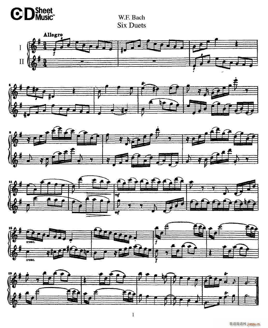 W F 巴赫 六首二重奏练习曲 1(笛箫谱)1