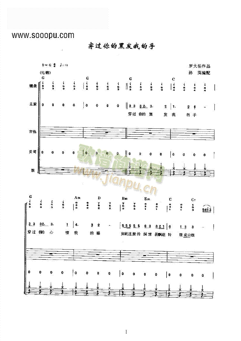 穿过你的黑发我的手乐队类电声乐队(其他乐谱)1