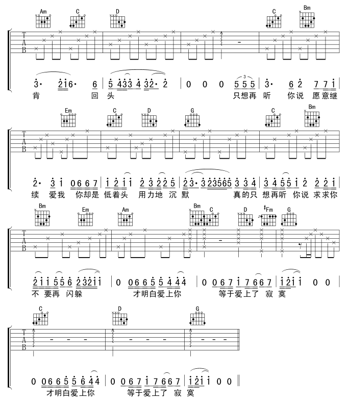 爱上你等于爱上寂寞吉他谱-(吉他谱)3