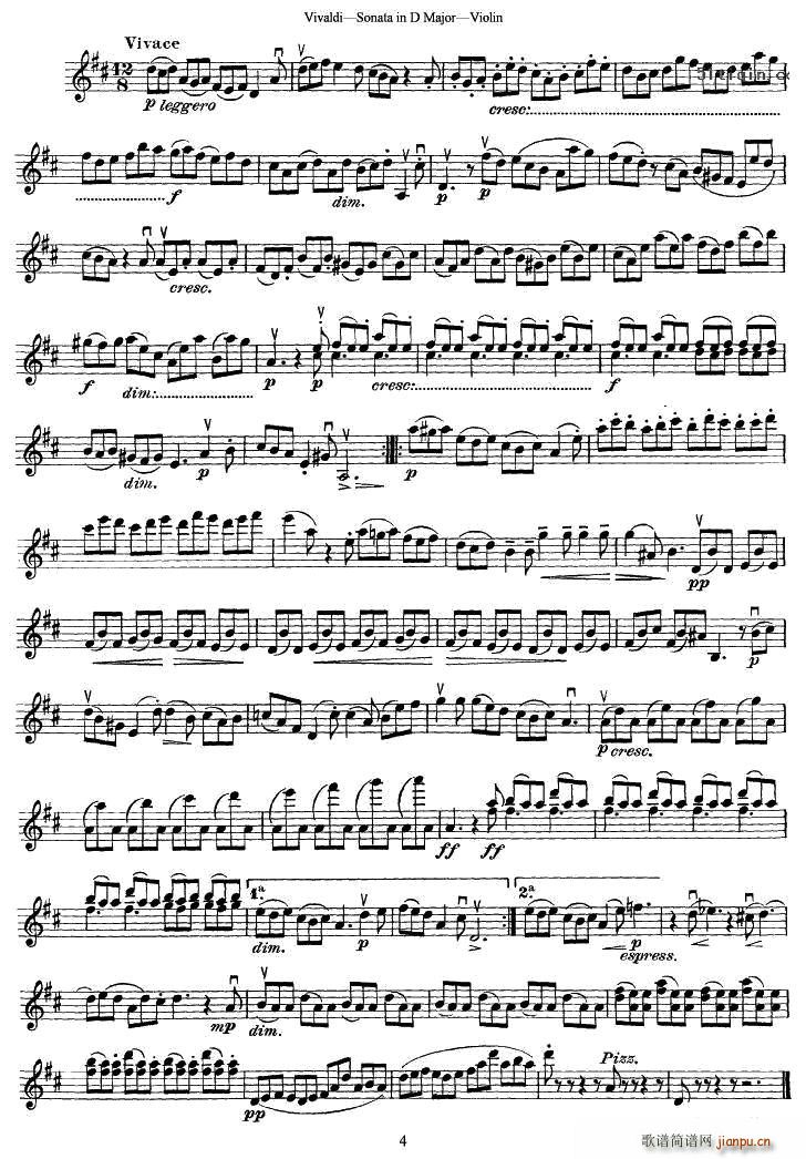 维瓦尔第D大调小提琴奏鸣曲 4