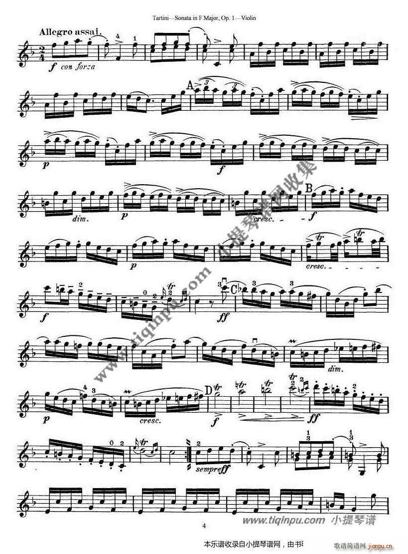 塔蒂尼F大调小提琴奏鸣曲 op 1 4
