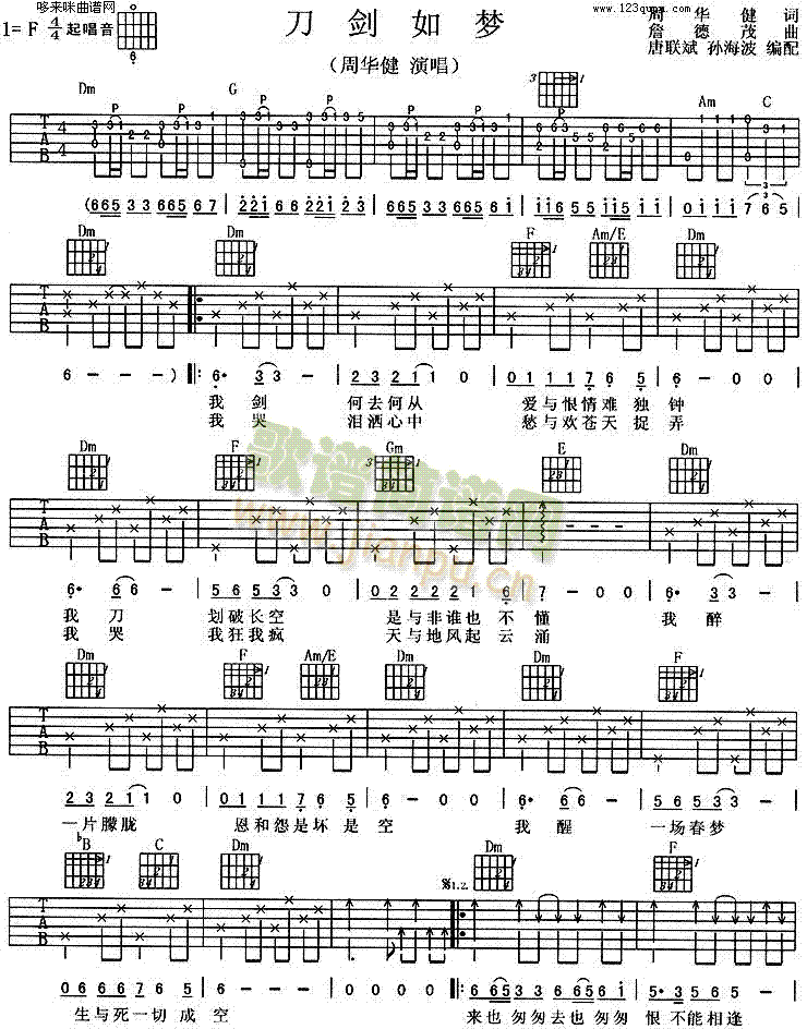 刀剑如梦(吉他谱)1