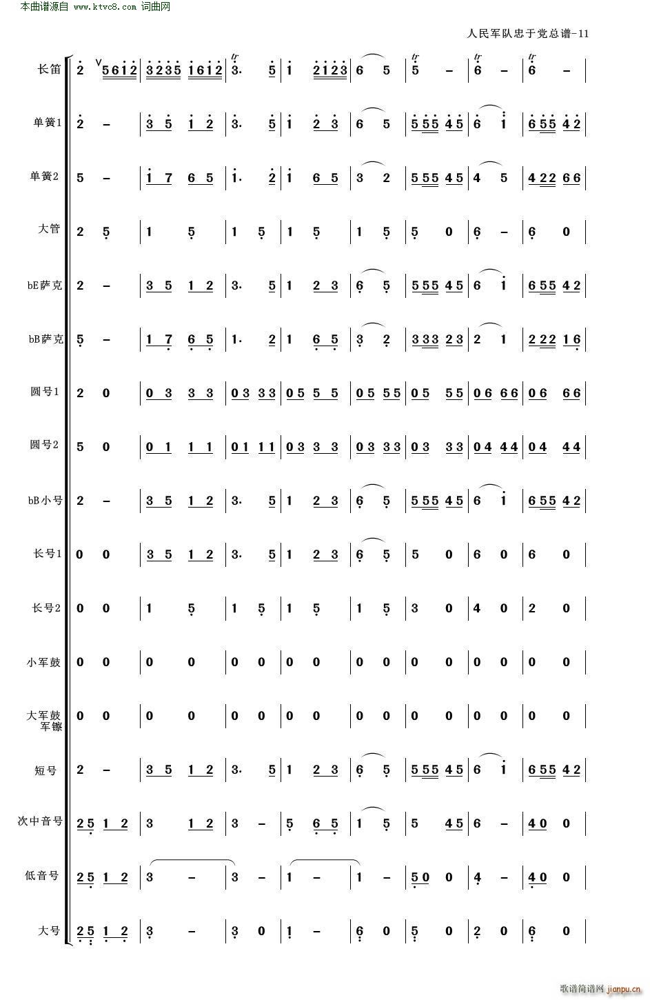 人民軍隊忠于黨 人民軍隊忠于黨 管樂合奏 適合業(yè)余小型管樂隊(總譜)11
