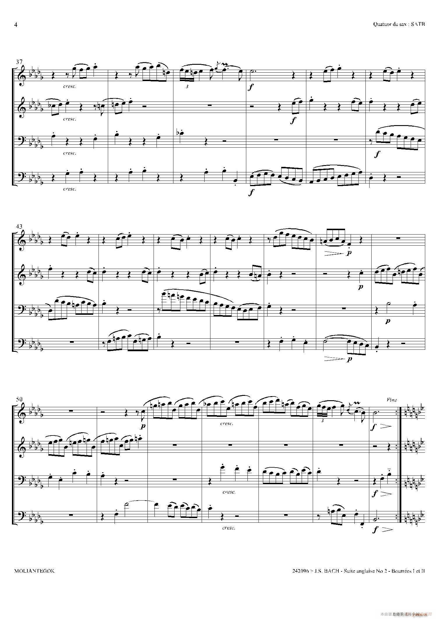 Suite anglaise No 2 BWV 807 法国组曲之二 布列舞曲 四重奏(总谱)3