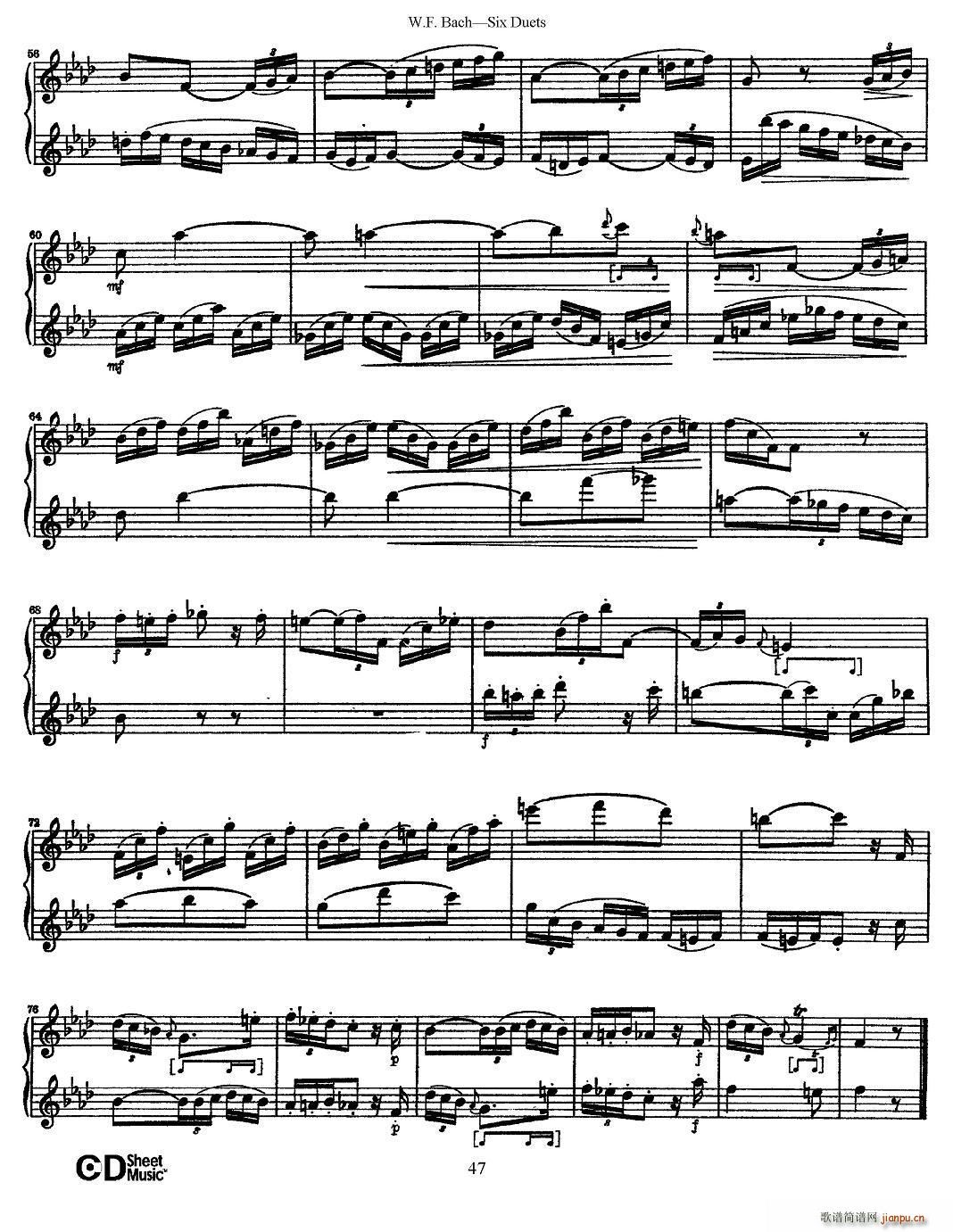 W F 巴赫 六首二重奏练习曲 6(笛箫谱)6
