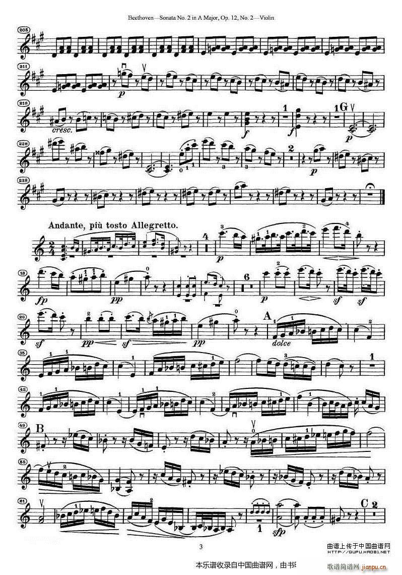 贝多芬第二号小提琴奏鸣曲A大调op 12(小提琴谱)3