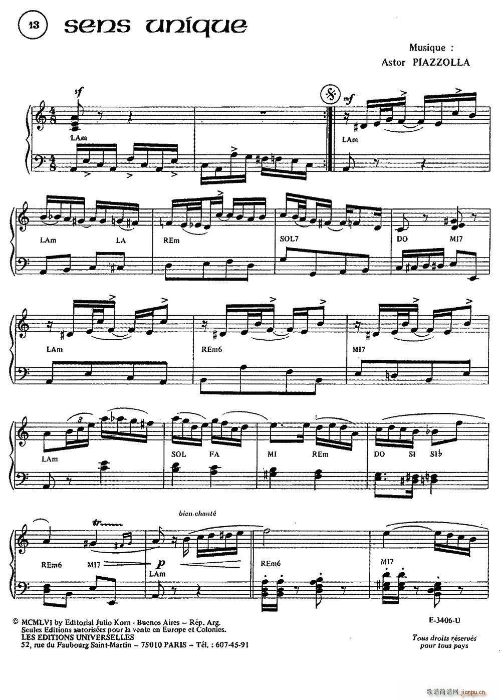 Piazzolla合集 13 Sens Unique(手风琴谱)1