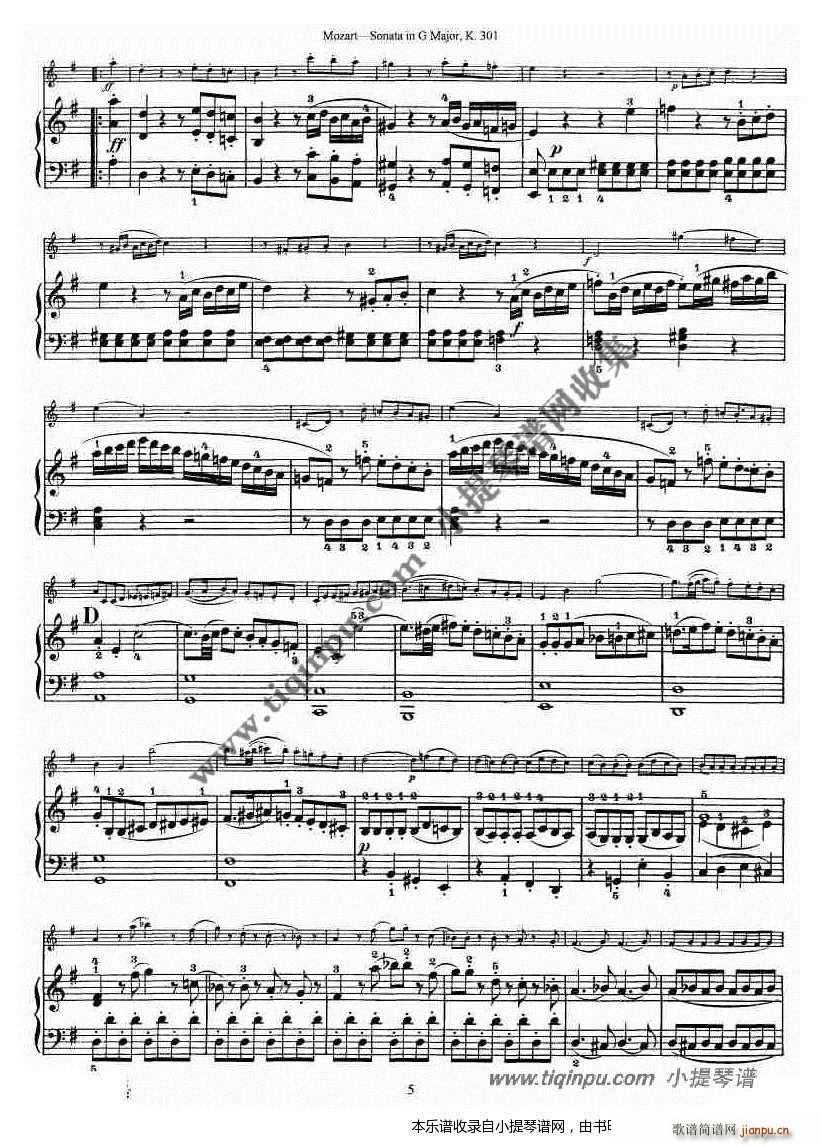 莫扎特小提琴奏鸣曲G大调 k 301 钢伴谱(小提琴谱)5