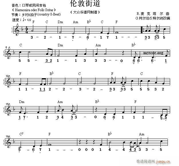 世界名曲双谱式 伦敦街道(电子琴谱)1