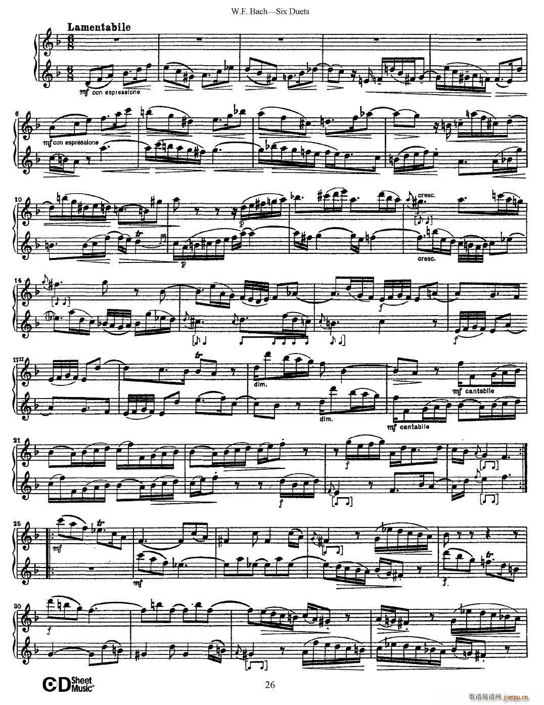 W F 巴赫 六首二重奏练习曲 4 4