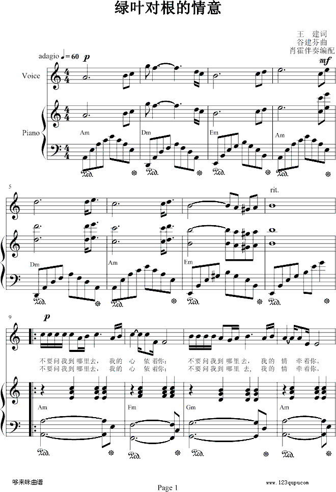 绿叶对根的情意-伴奏谱-毛阿敏(钢琴谱)1