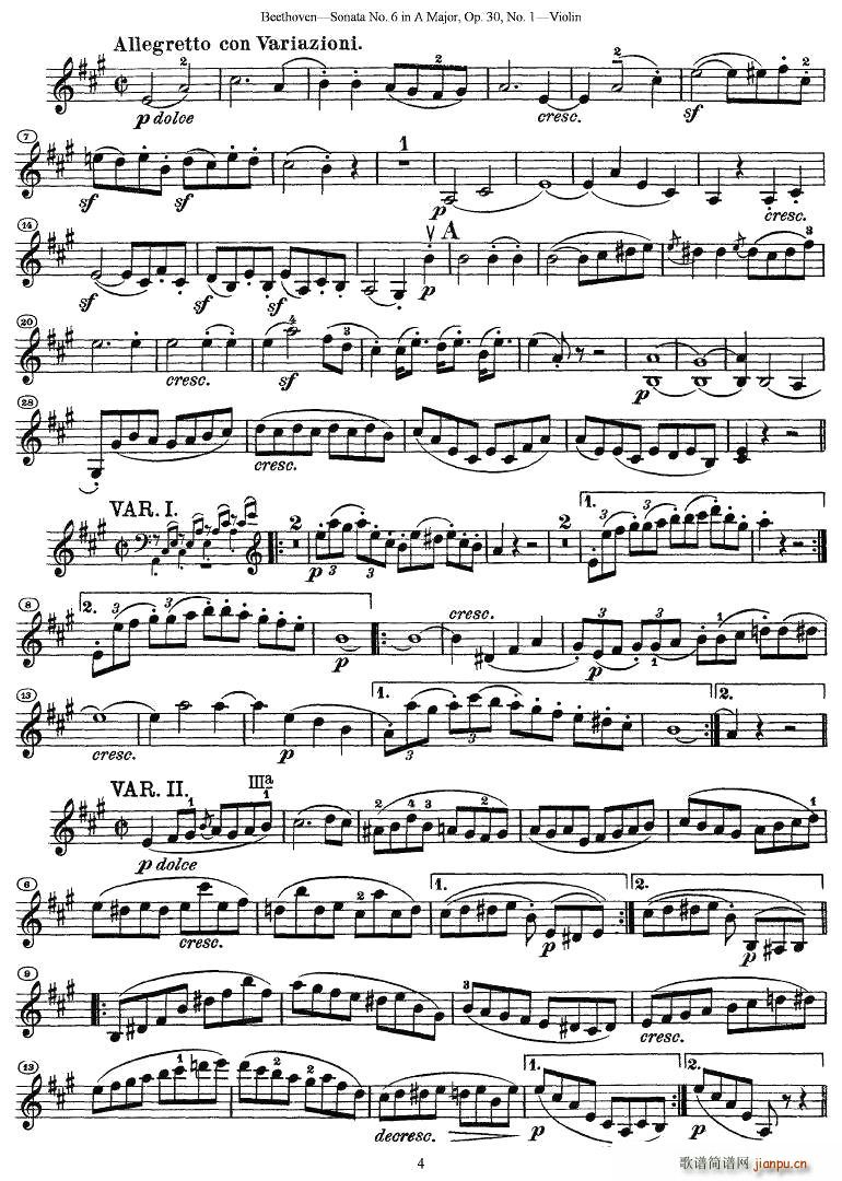 Sonata No.6 in A Major，Op.30，No.1 4