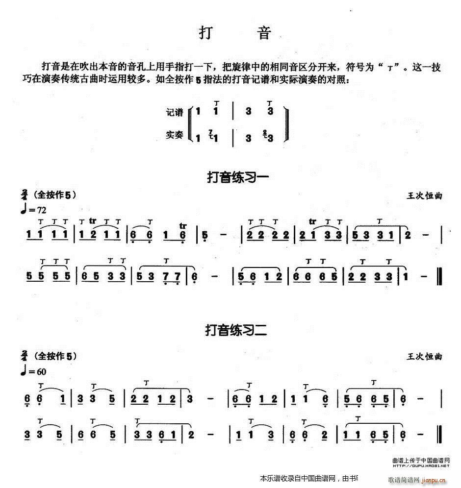 葫芦丝基本技巧练习曲 打音(葫芦丝谱)1
