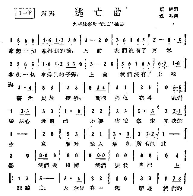 逃亡曲(三字歌谱)1