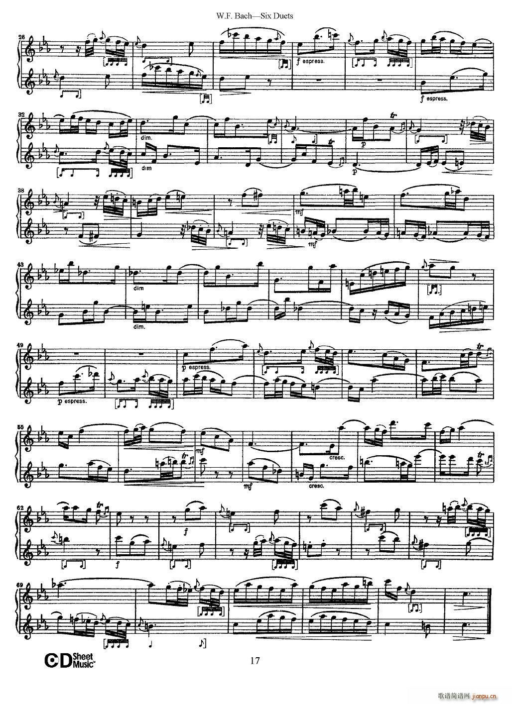 W F 巴赫 六首二重奏练习曲 3 4