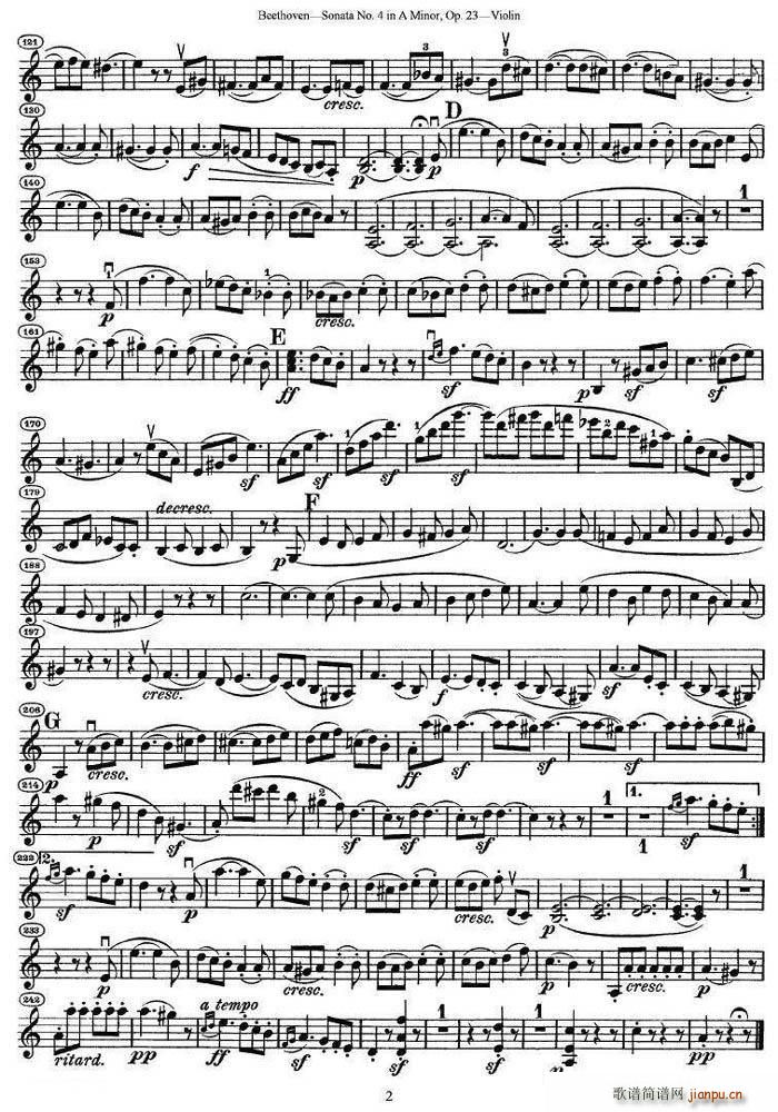 贝多芬第四号小提琴奏鸣曲a小调op.23 2
