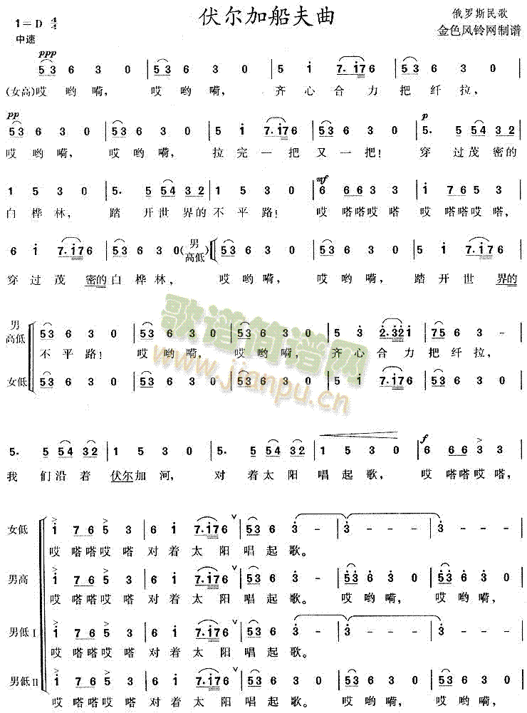 伏尔加船夫曲(合唱谱)1