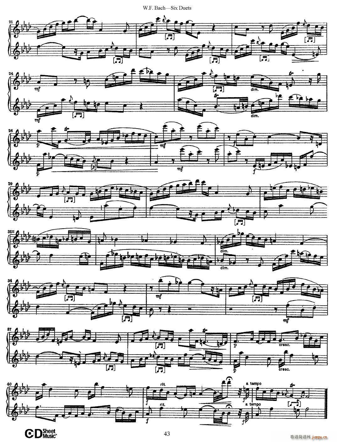 W F 巴赫 六首二重奏练习曲 6 2