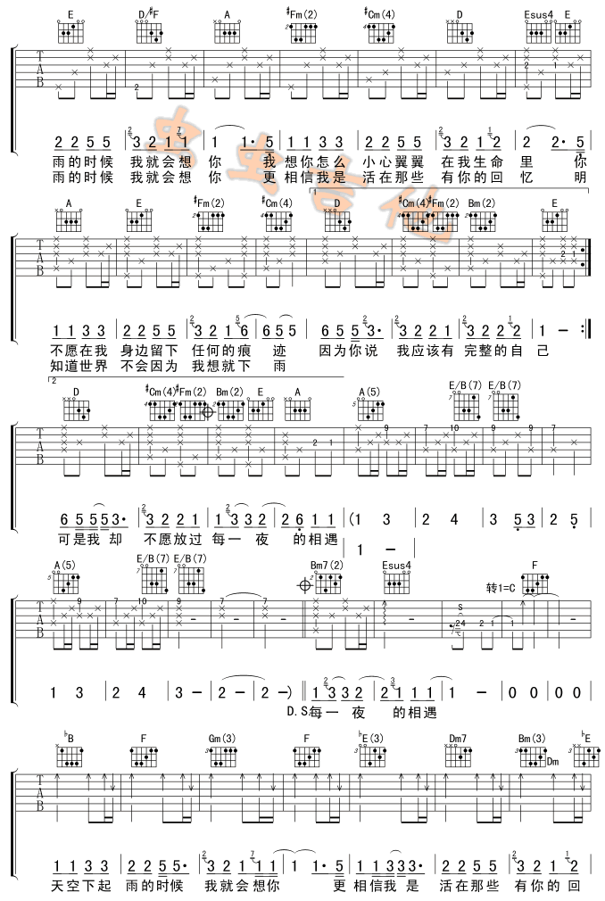 下雨的时候会想你吉他谱- 2