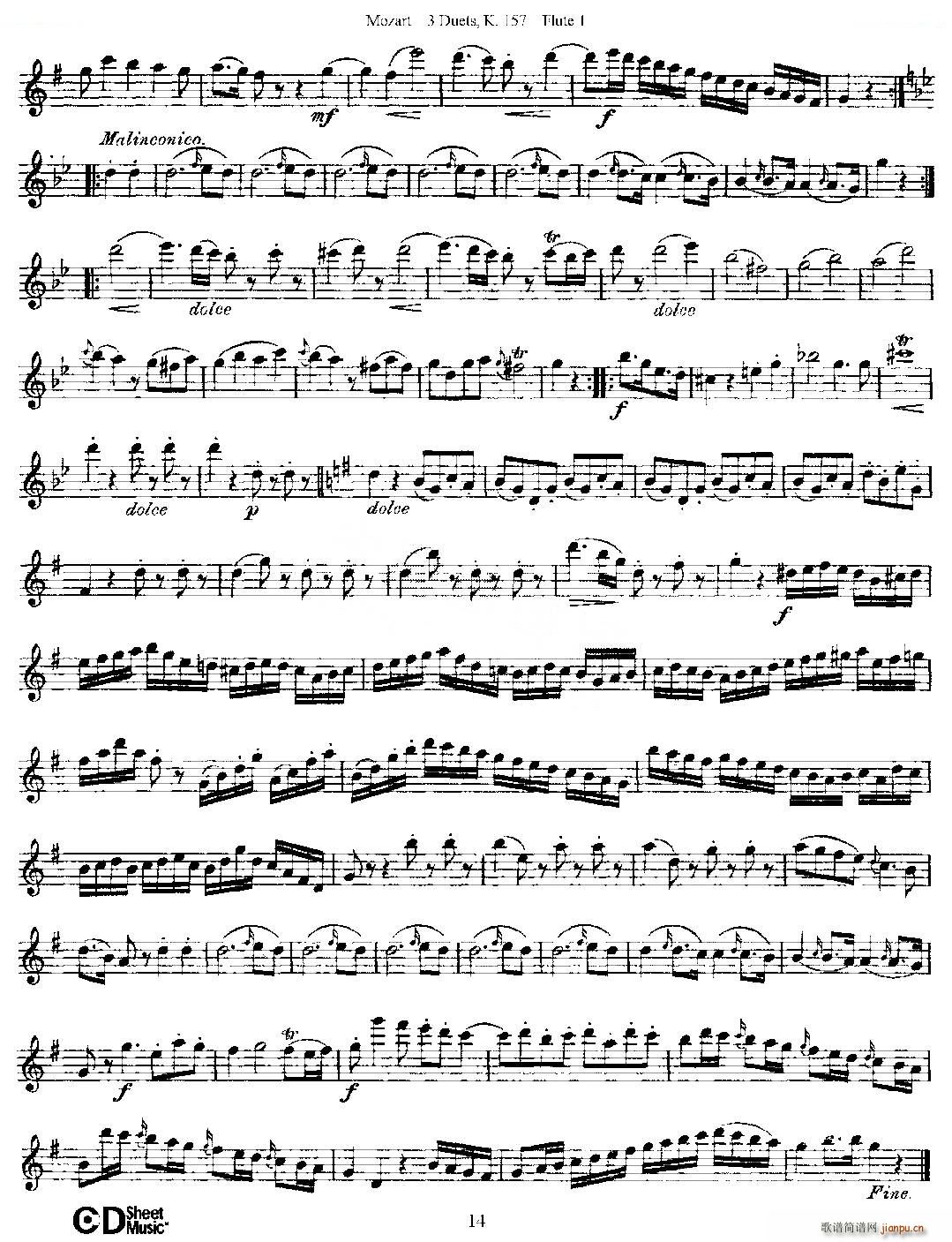 3 Duets K 157 之第一长笛 二重奏三首 K157号 铜管(笛箫谱)14