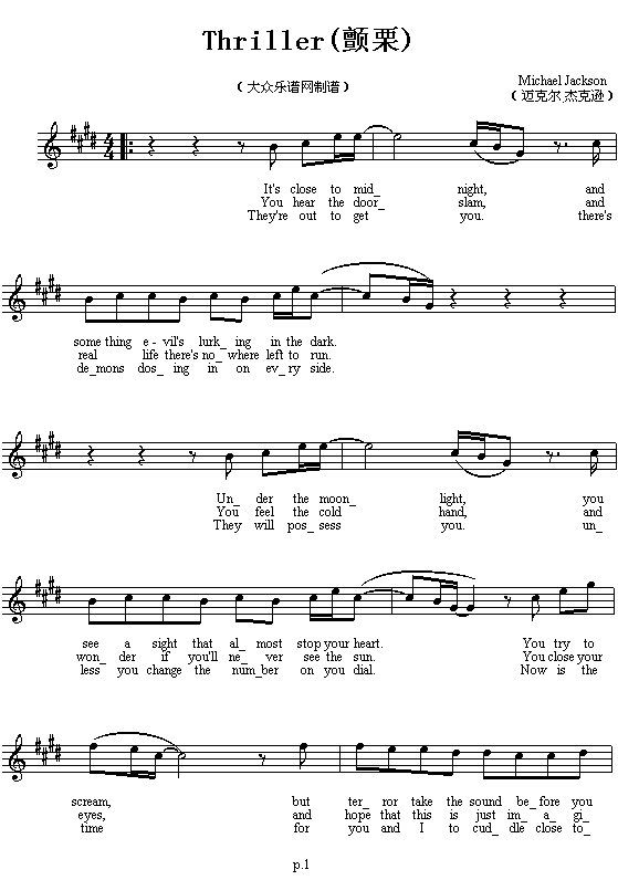 邁克爾.杰克遜的代表作"Thriller"(十字及以上)1