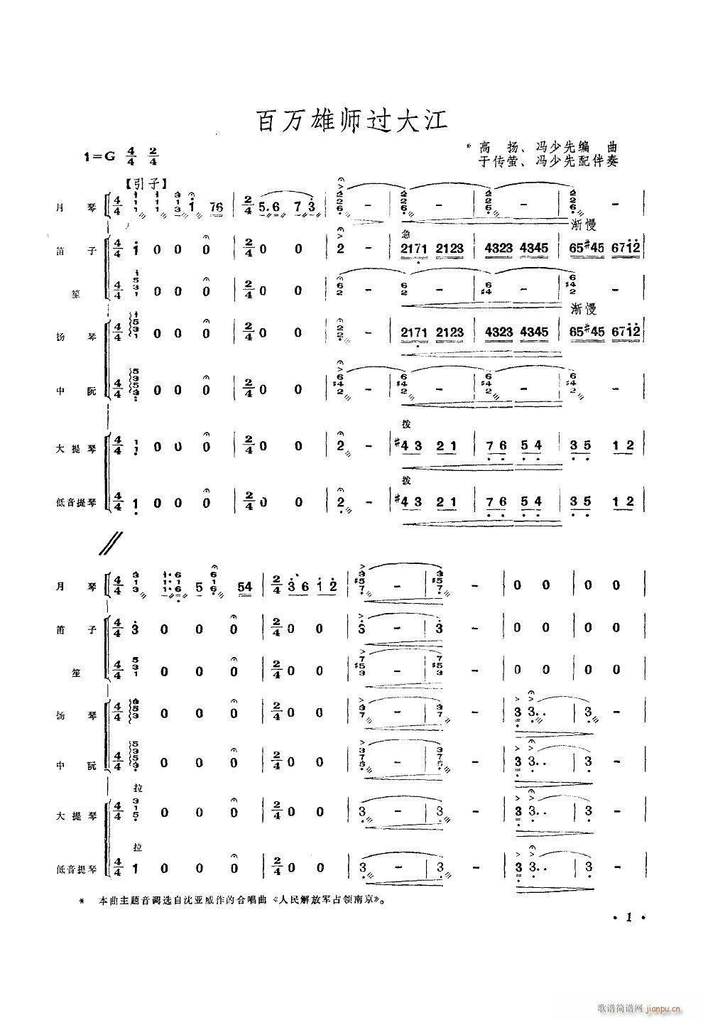 百萬雄師過大江 月琴獨奏(總譜)1