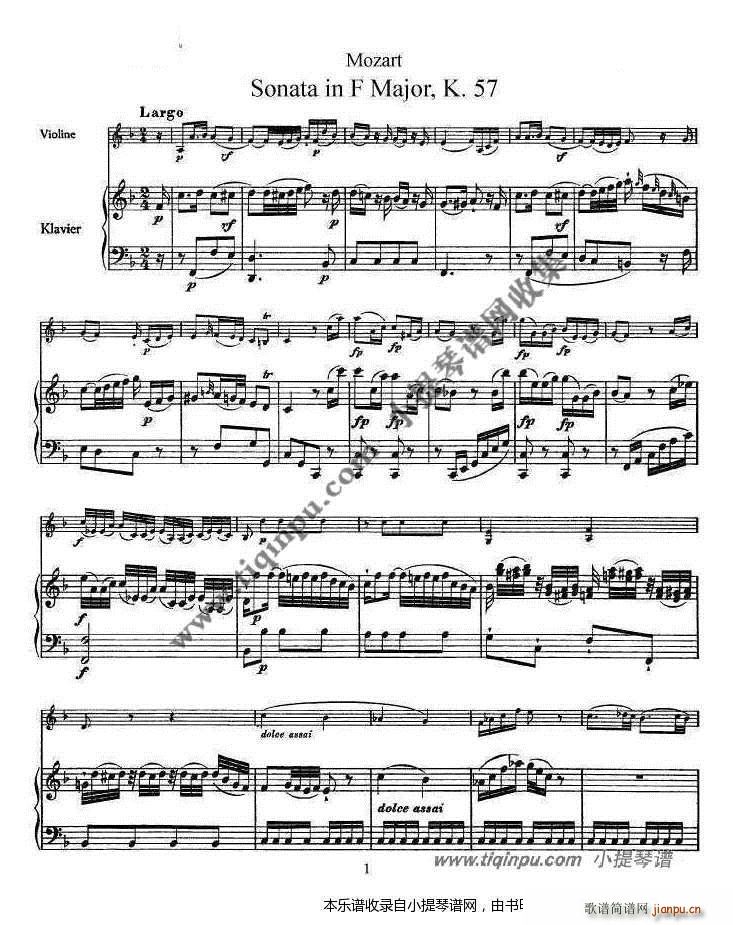 莫扎特小提琴奏鸣曲F大调 k 57 钢伴谱(小提琴谱)1