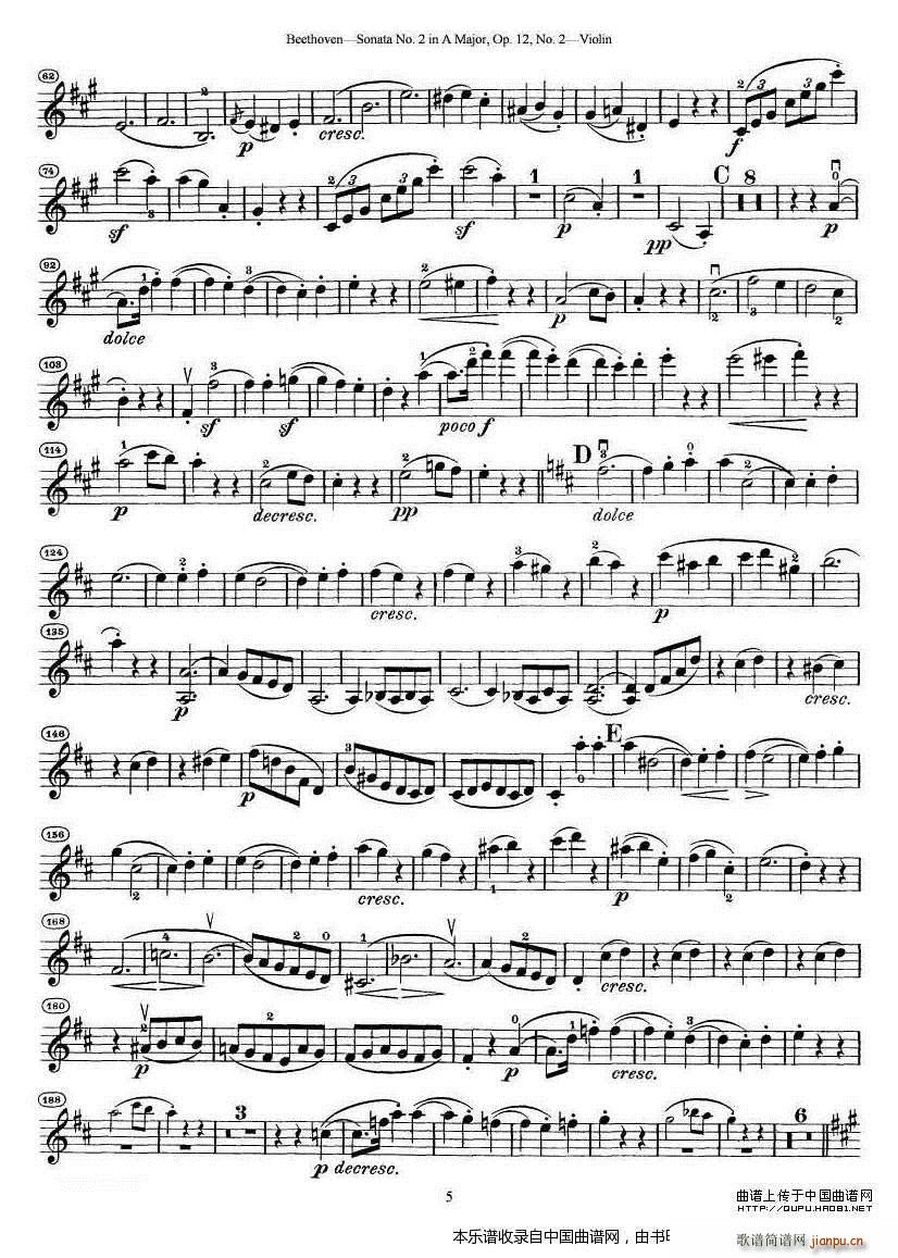贝多芬第二号小提琴奏鸣曲A大调op 12(小提琴谱)5