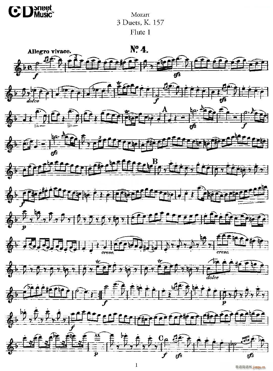 3 Duets K 157 之第一长笛 二重奏三首 K157号 铜管(笛箫谱)1
