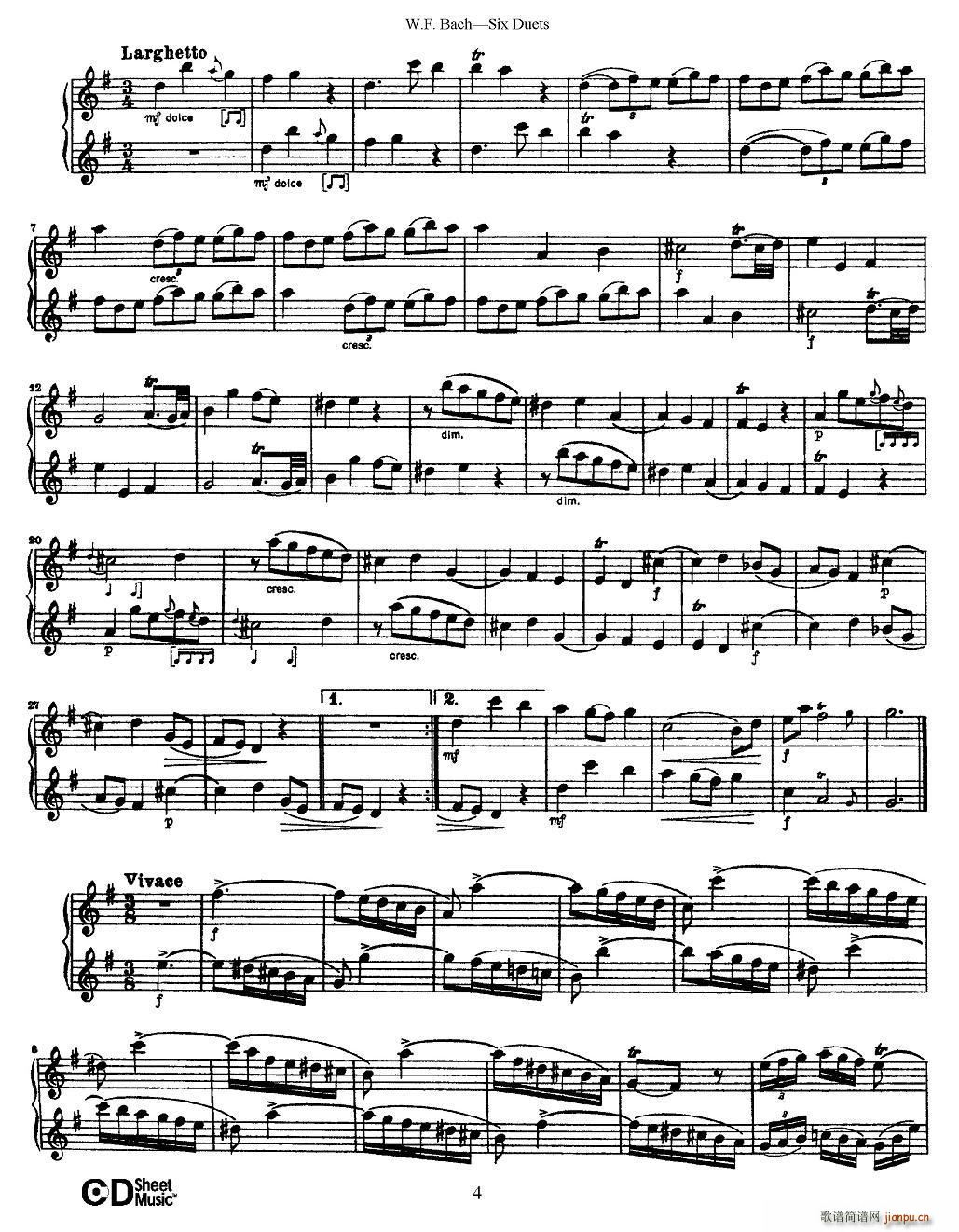 W F 巴赫 六首二重奏练习曲 1 4