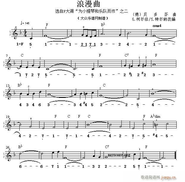 世界名曲双谱式 浪漫曲 贝多芬曲(电子琴谱)1