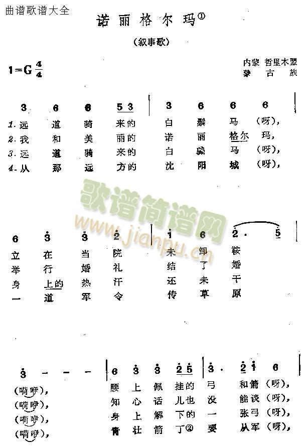 諾麗格爾瑪(五字歌譜)1