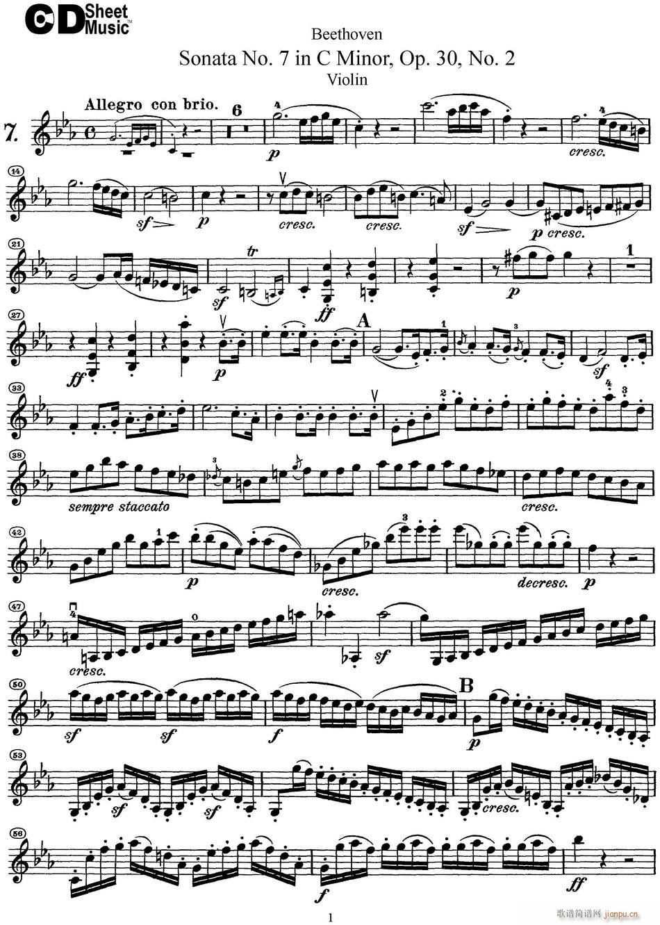 Violin Sonata No 7 in C Minor Op 30 No 2(小提琴谱)1