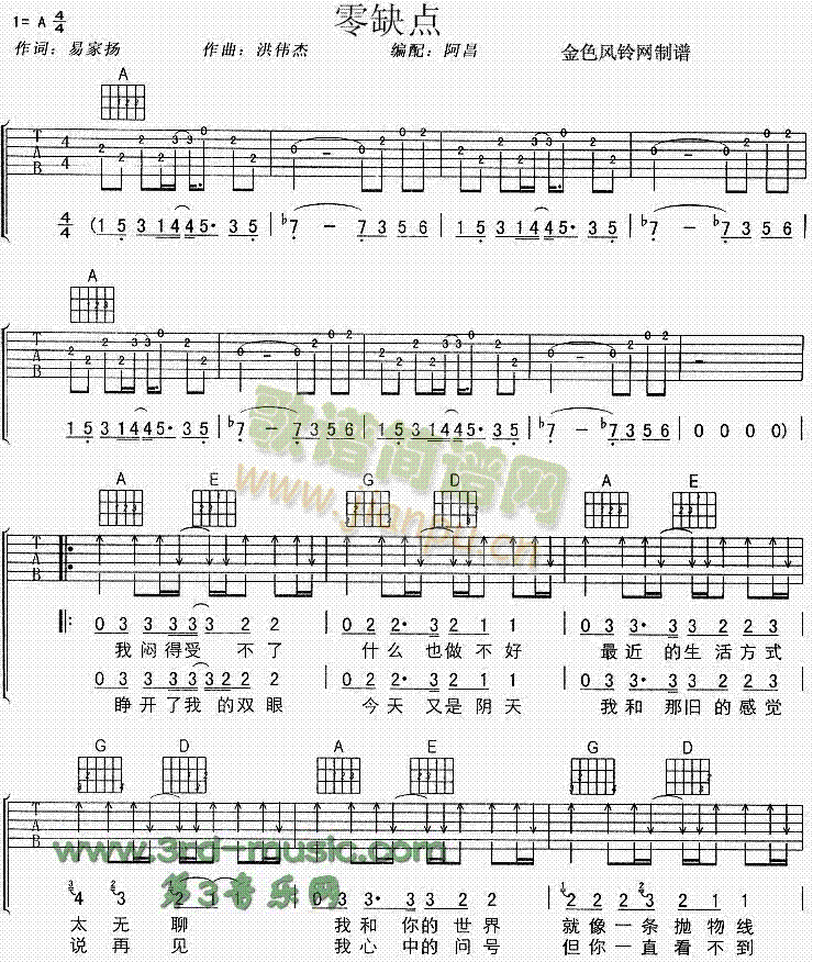 零缺点(吉他谱)1