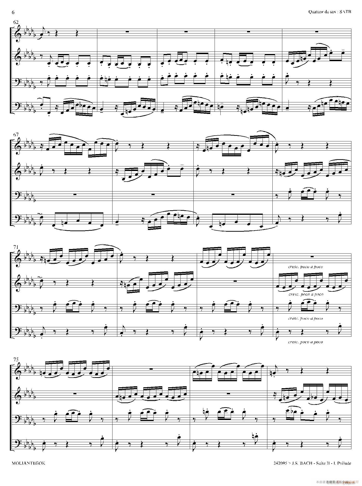 Suite anglaise No 2 BWV 807 法国组曲之二 前奏曲 四重奏(总谱)5