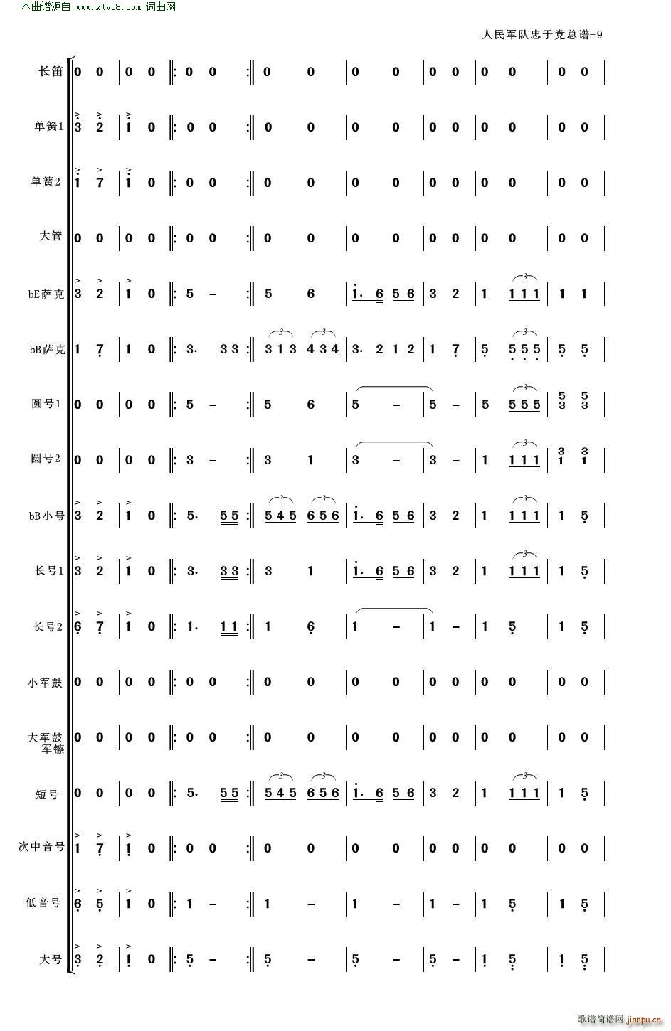 人民軍隊忠于黨 人民軍隊忠于黨 管樂合奏 適合業(yè)余小型管樂隊(總譜)9