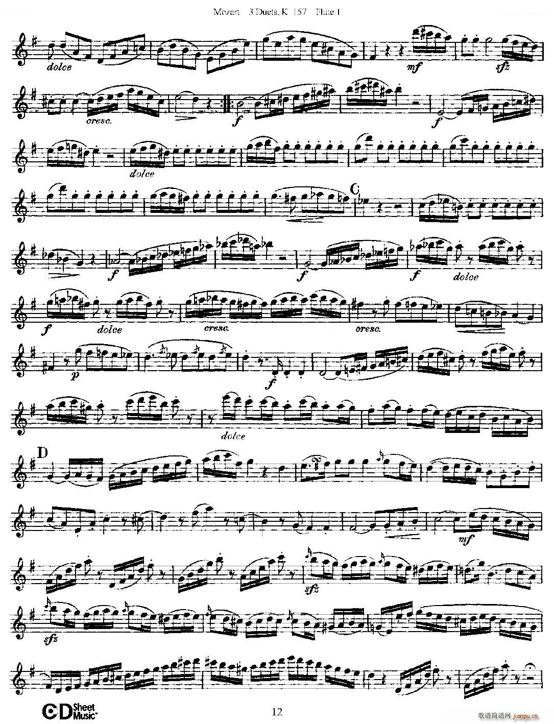 3 Duets K 157 之第一长笛 二重奏三首 K157号 铜管(笛箫谱)12