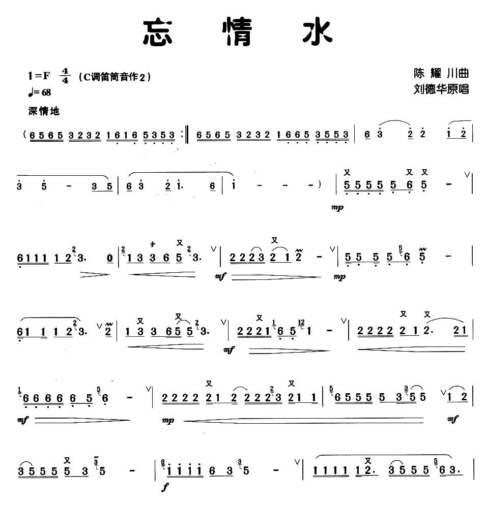 中国乐谱网——【笛箫曲谱】忘情水