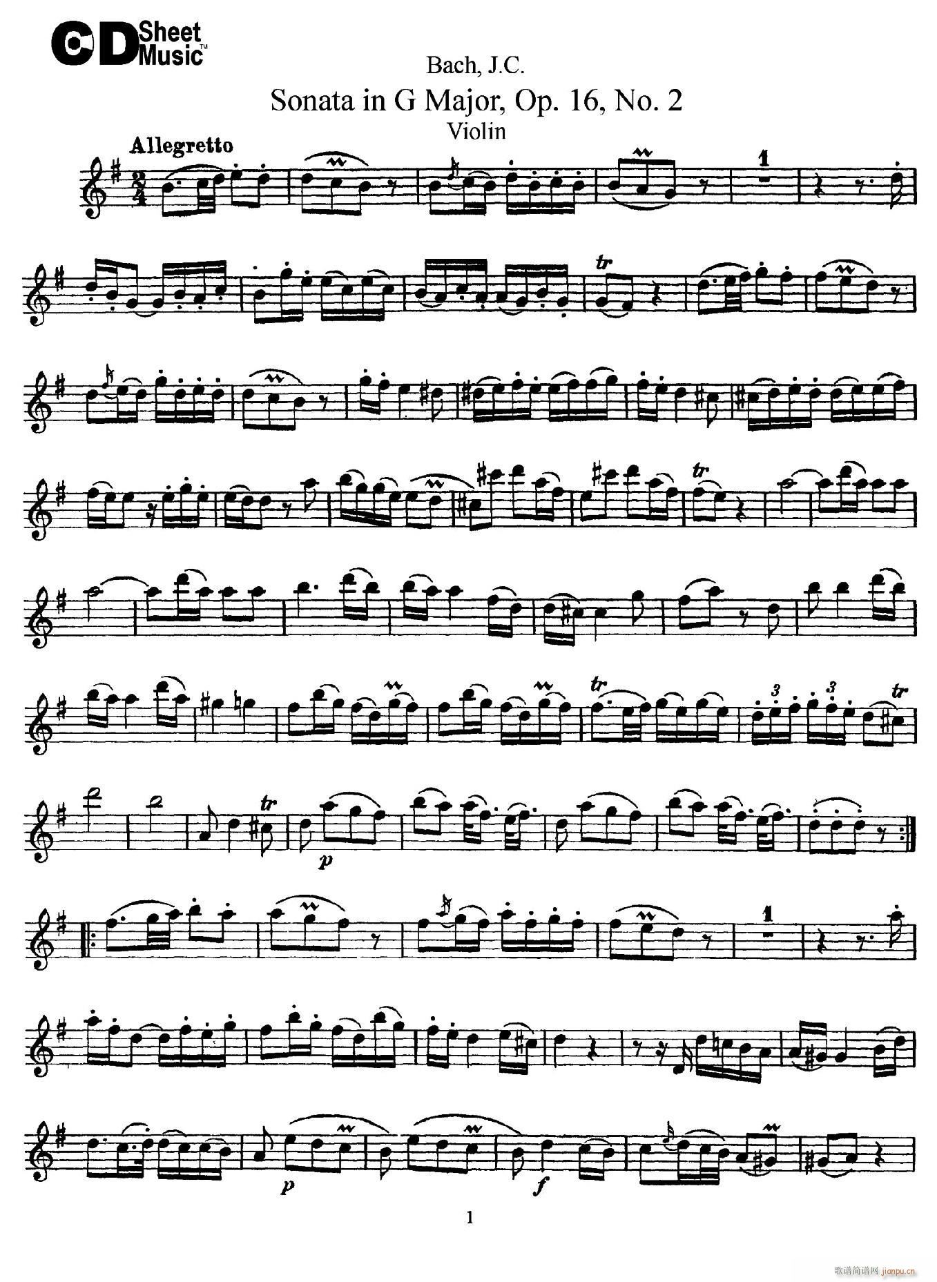 Sonata in D Major Op 16 No 2(小提琴谱)1