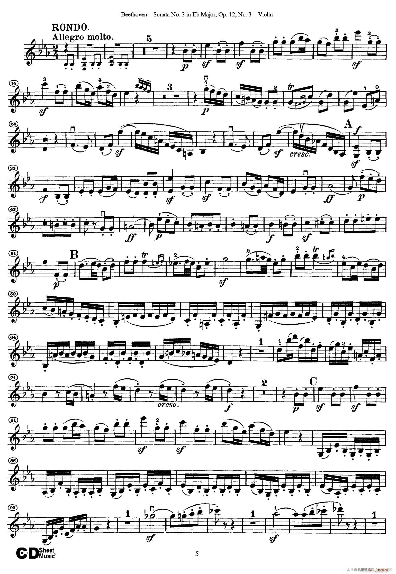 A大调第二小提琴奏鸣曲 Sonata No 2 in A Major Op 12 No 2(小提琴谱)5