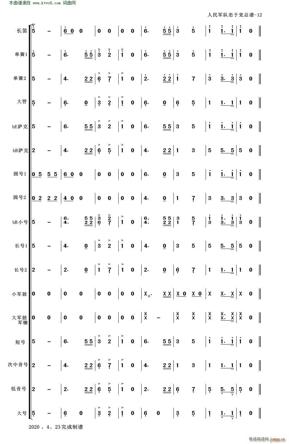 人民軍隊忠于黨 人民軍隊忠于黨 管樂合奏 適合業(yè)余小型管樂隊(總譜)12