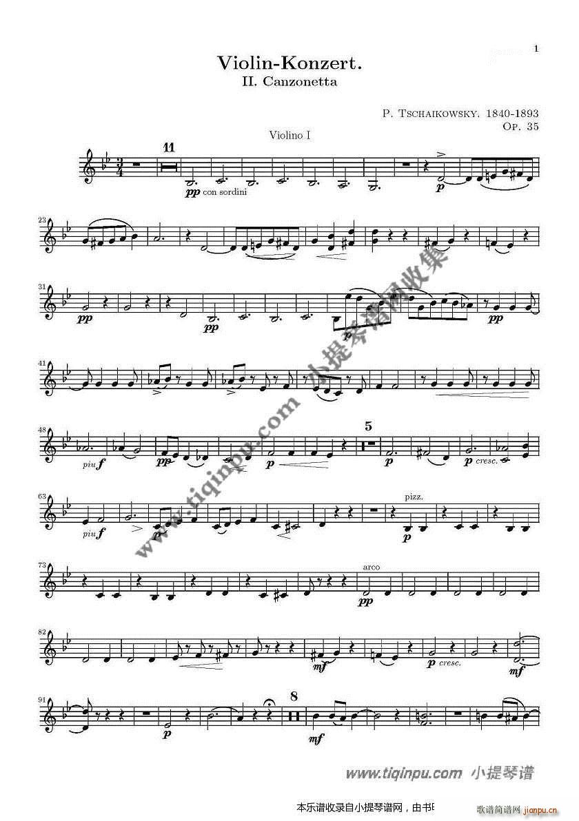 柴科夫斯基D大调小提琴协奏曲第二乐章(小提琴谱)1
