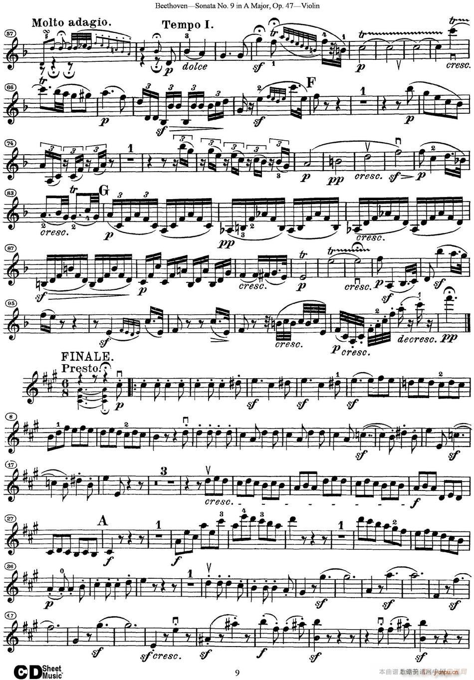 Violin Sonata No 9 in A Major Op 47(小提琴谱)9