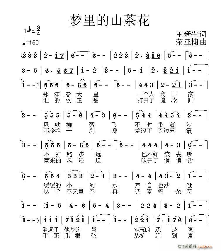 梦中的山茶花(六字歌谱)1