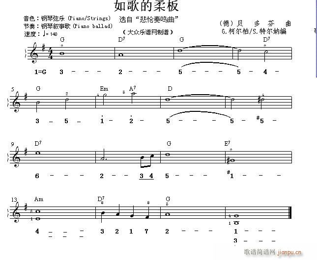 世界名曲双谱式 如歌的柔板 贝多芬曲(电子琴谱)1